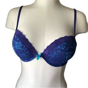 La SENZA Purple and Teal Convertible Plunge Underwired Lace Bra Size 34C